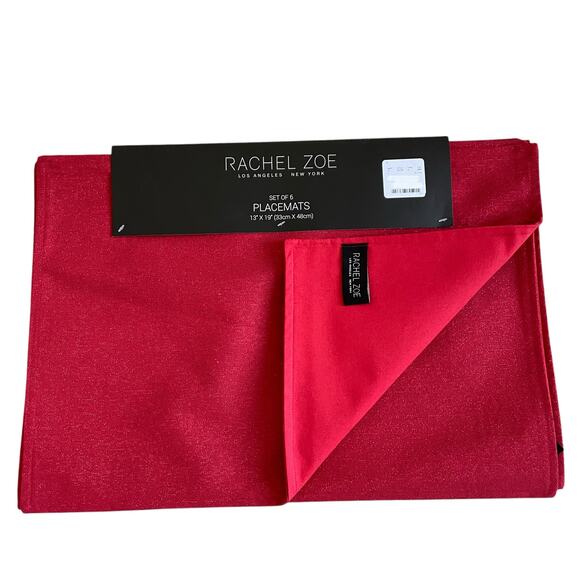 6pc Rachel Zoe Holiday Red Sparkle Placemats 13x19 Chic Christmas Decor New - Picture 2 of 12